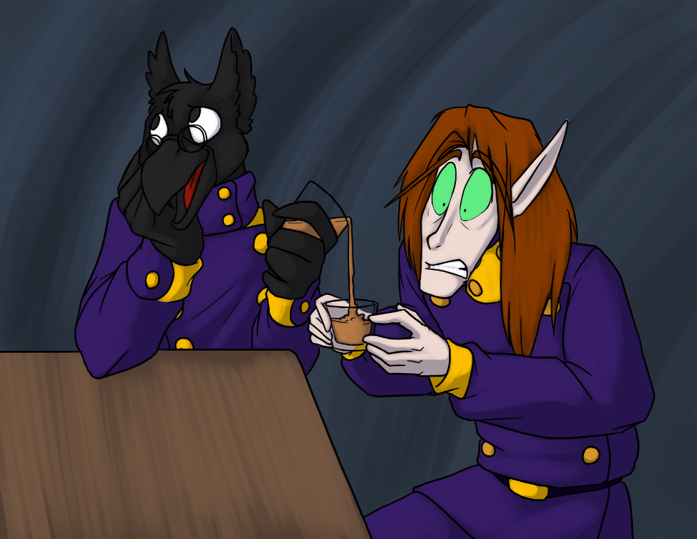 Hector making sure no precious liquor goes wasted.