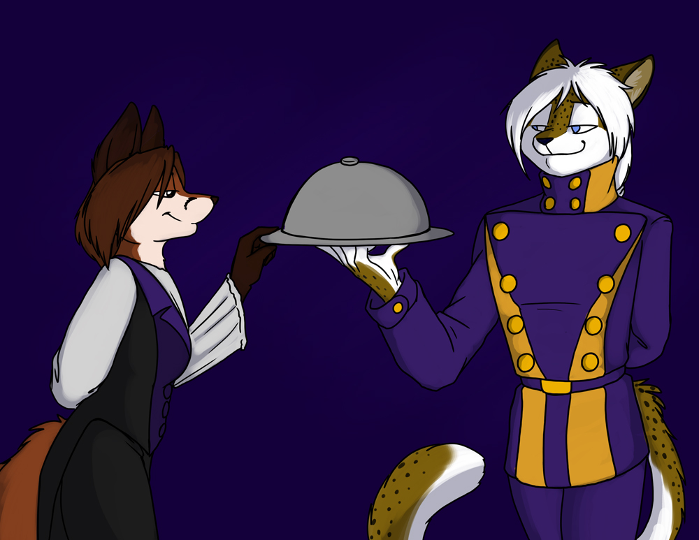 Fox recieving dinner from minion Aramis.