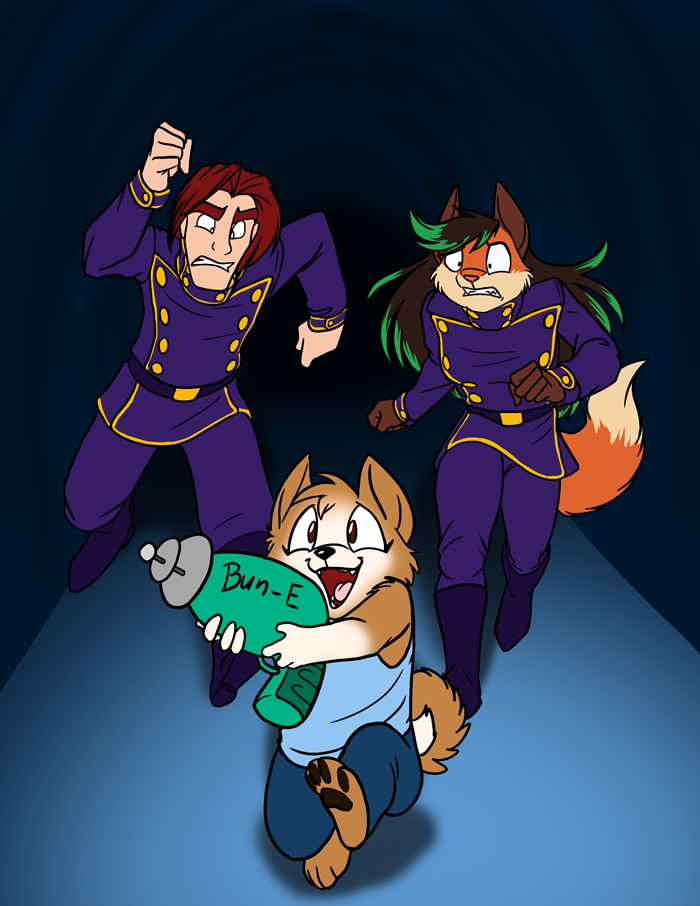 A tike escaping with the Bun-E Ray.