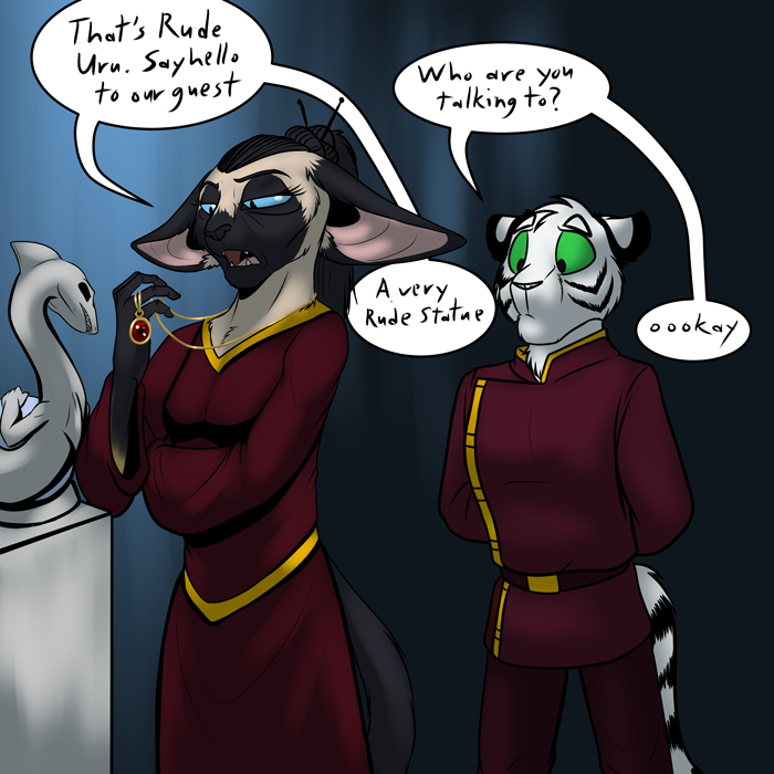 Back in Governor Rex's reign, a younger Tigermark interrupts a private chat.