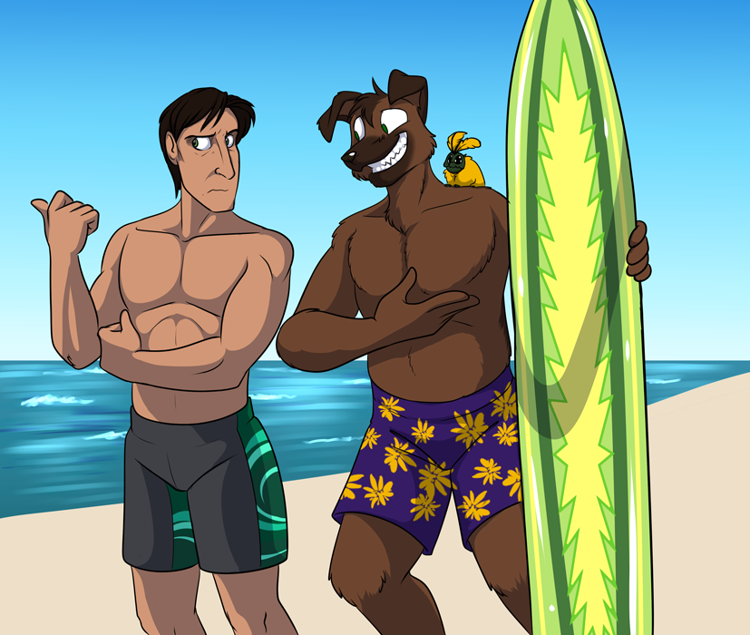 Mal and Pete on the beach.