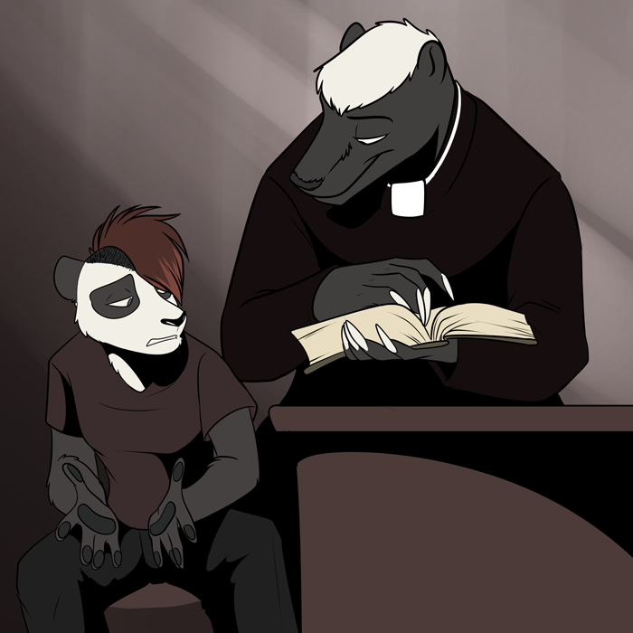 Receiving advice from Father Mella.