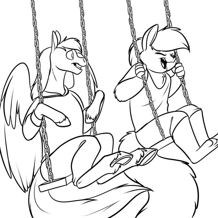 Inktober 2019 - Rain and Selene swinging.