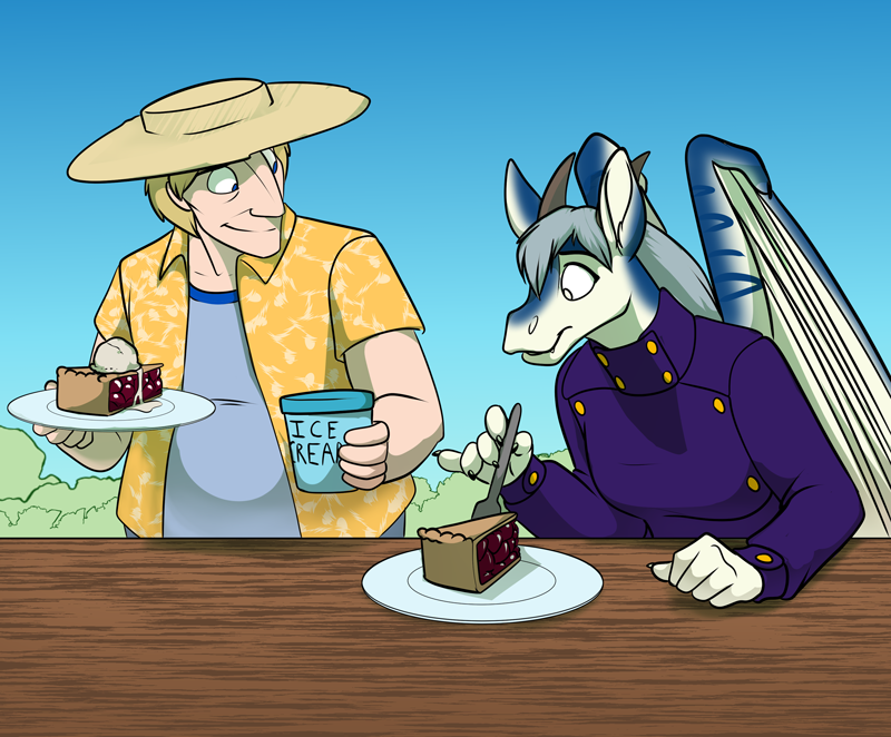 Cobalt sharing pie with Freya.