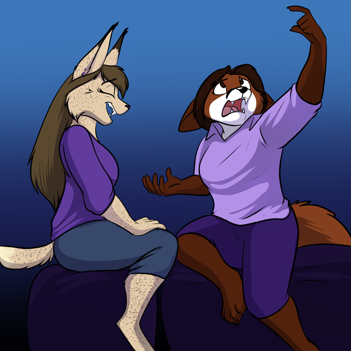 Overlord Fox regaling Tielle with her gripes from the week.