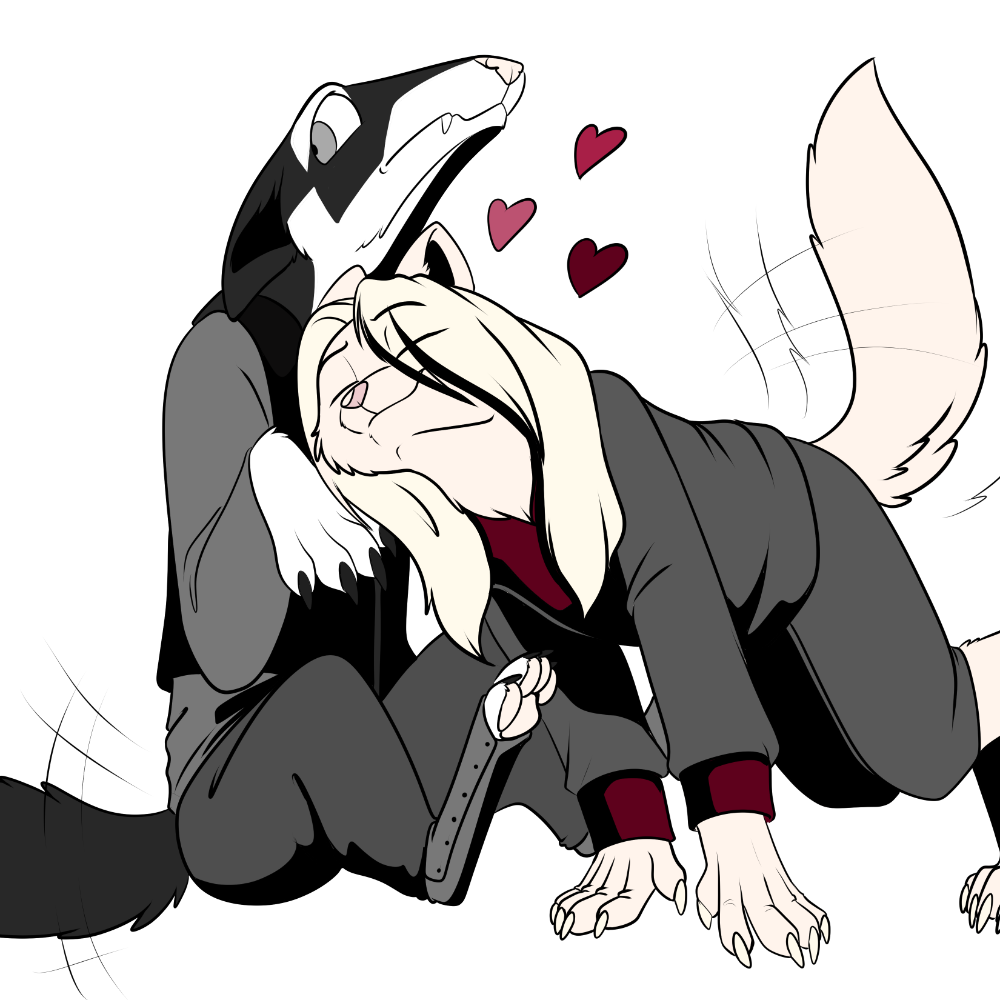 A fully developed Cinnibar wolf showing some affection.