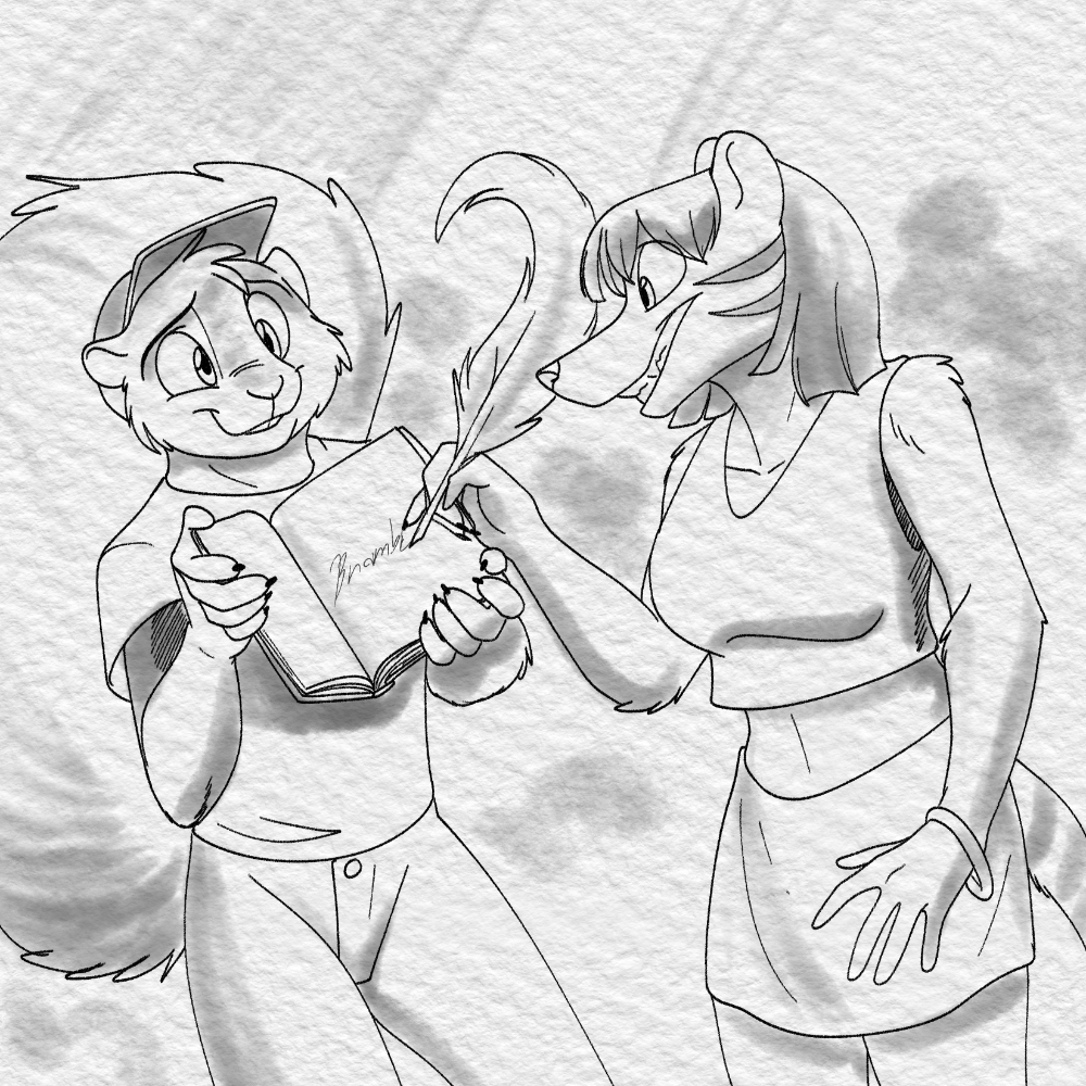 Inktober 2021 - Brambi gives a signature to a fan.