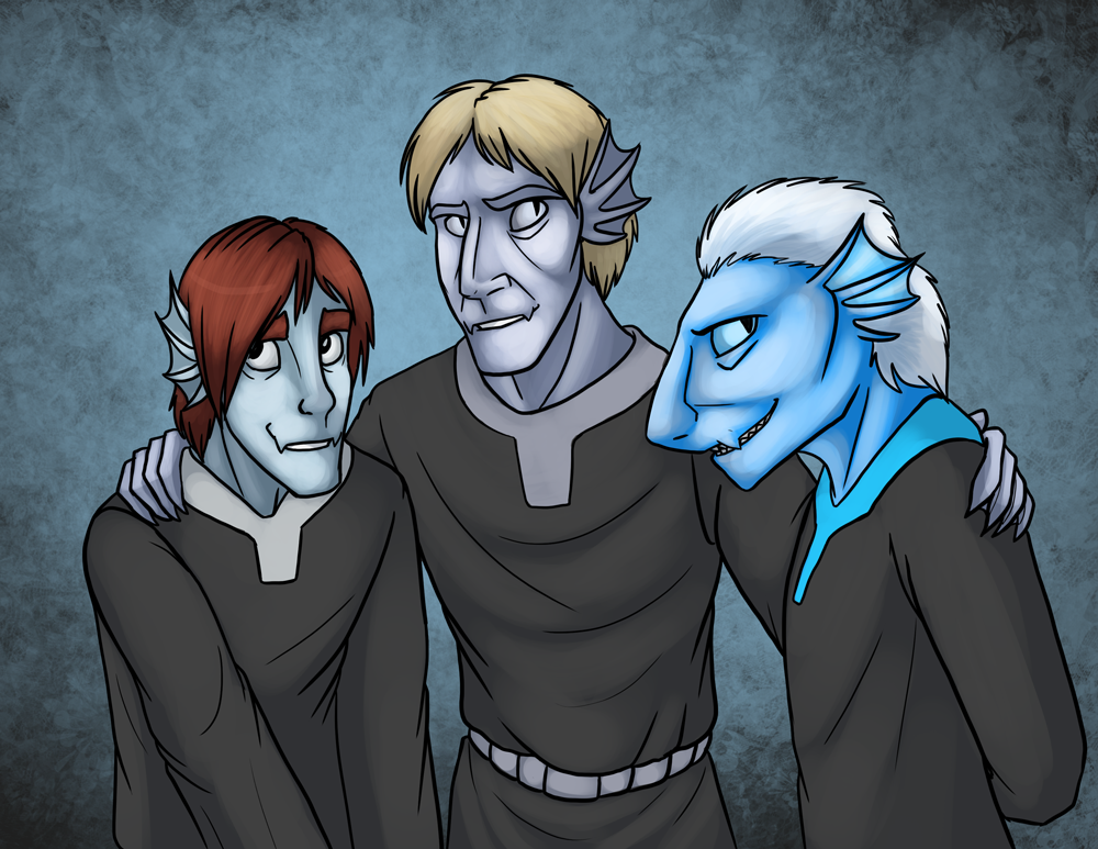 Silver, Darius and Cobalt in their normal Darnathi forms.