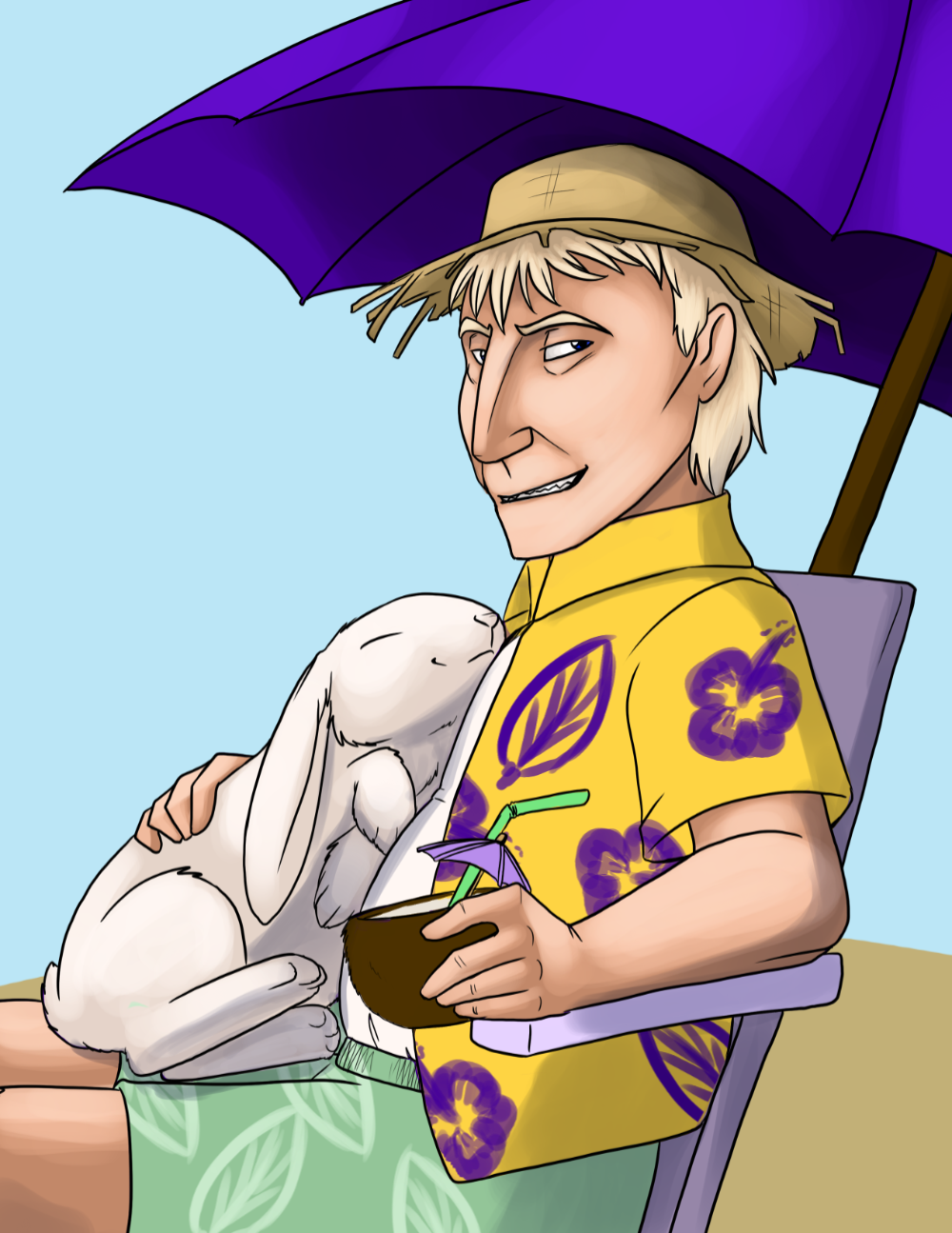 Cobalt relaxing at his cabanna by the shore.
