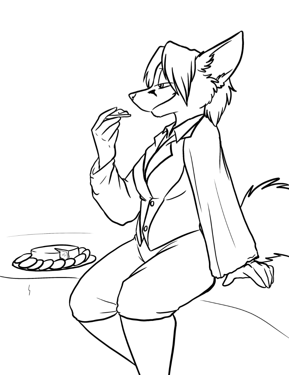 Overlord Fox enjoying some cheese and crackers.