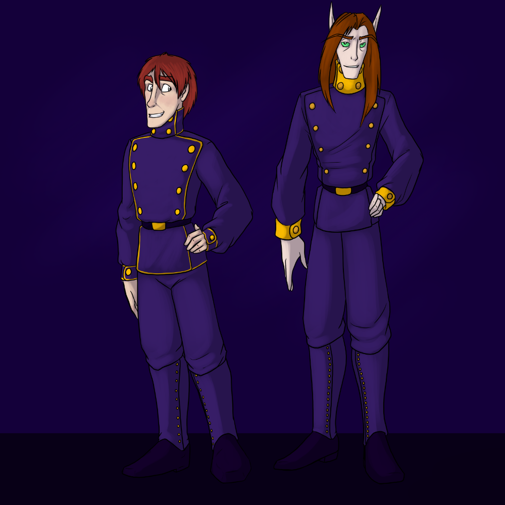 Silver and Hector in their minion uniforms.