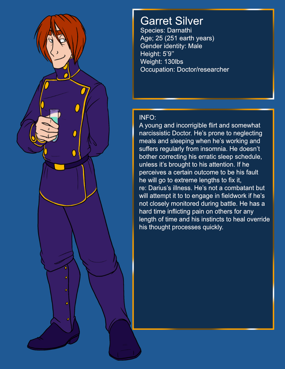 Character sheet for Garret Silver.