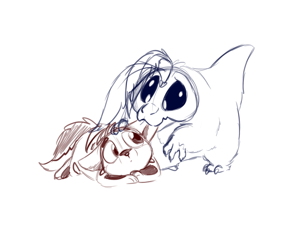 Chirr gives smol Bane an ear nom.