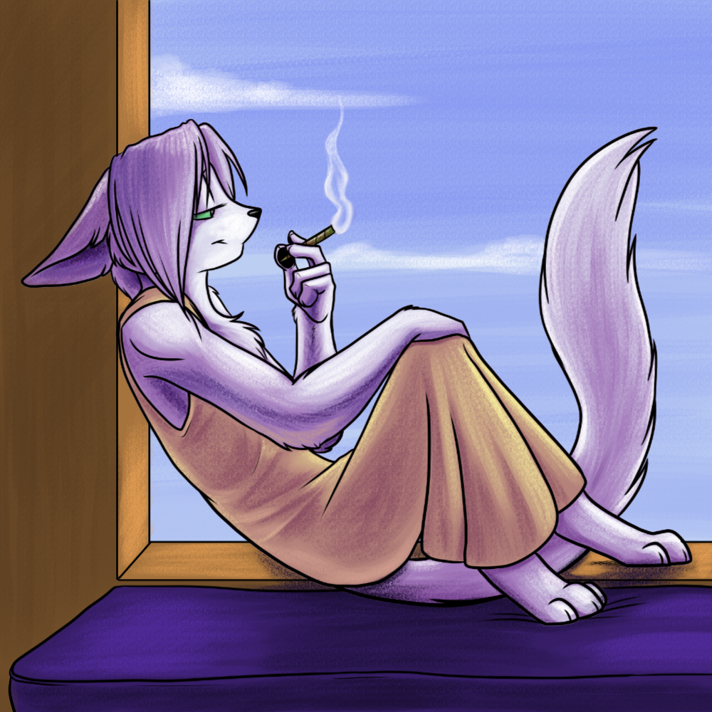 Artemis unwinding with a frogskin.