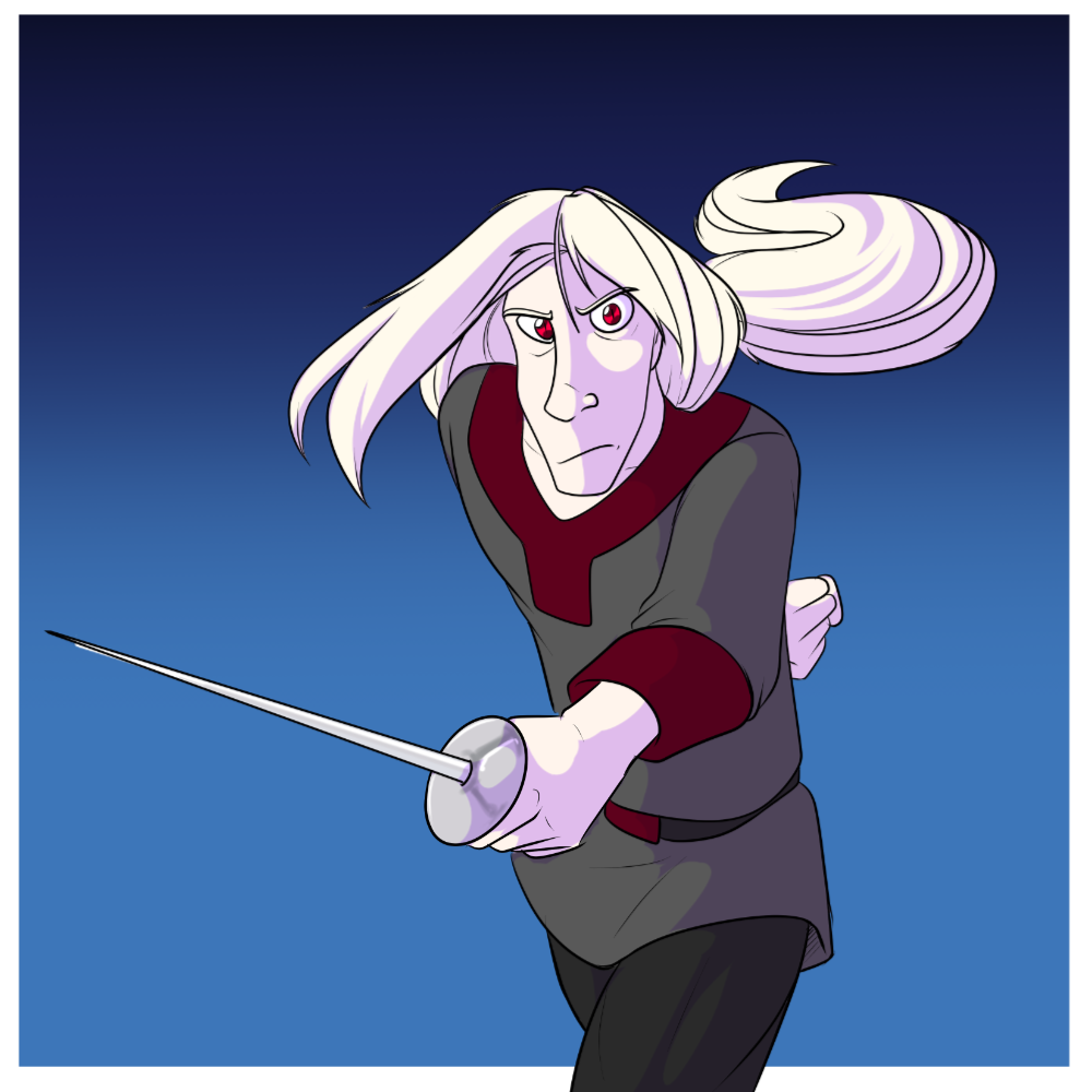 Cinnibar demonstrating his proficiency in fencing.