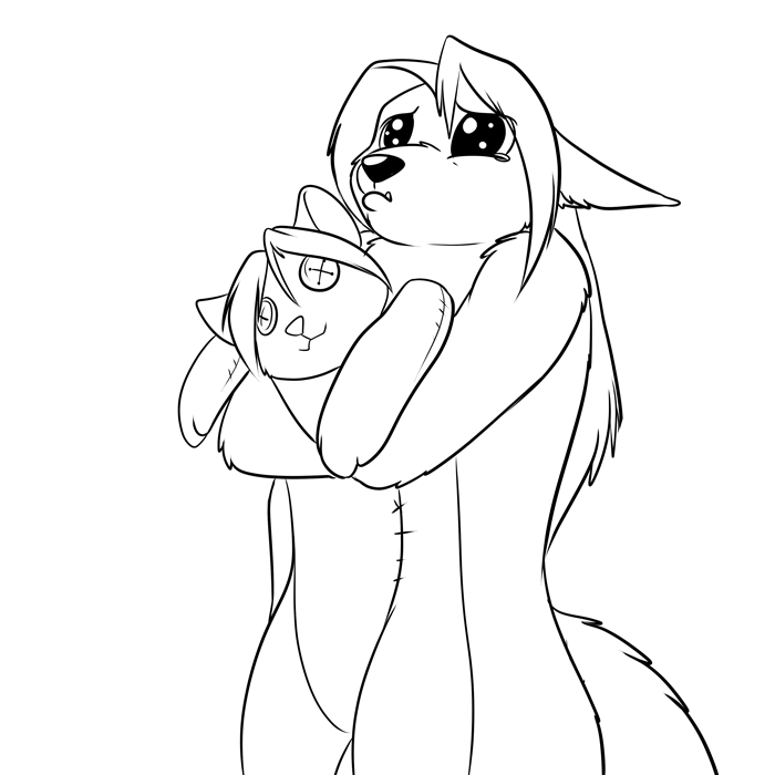 Inktober 2017 - Werewolf Hector and his stuffie.