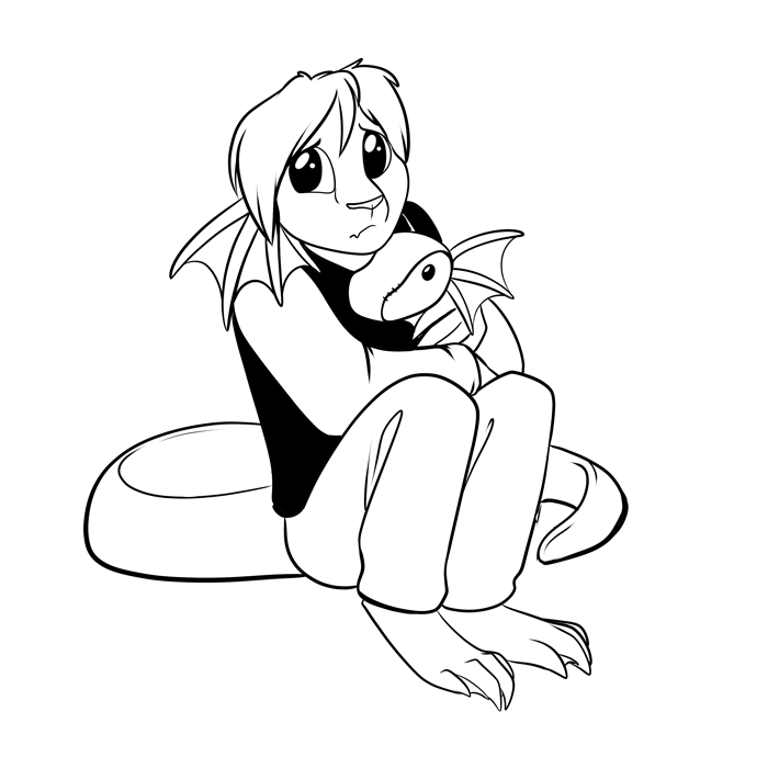Inktober 2018 - Smol Silver and his sirenidae stuffie.