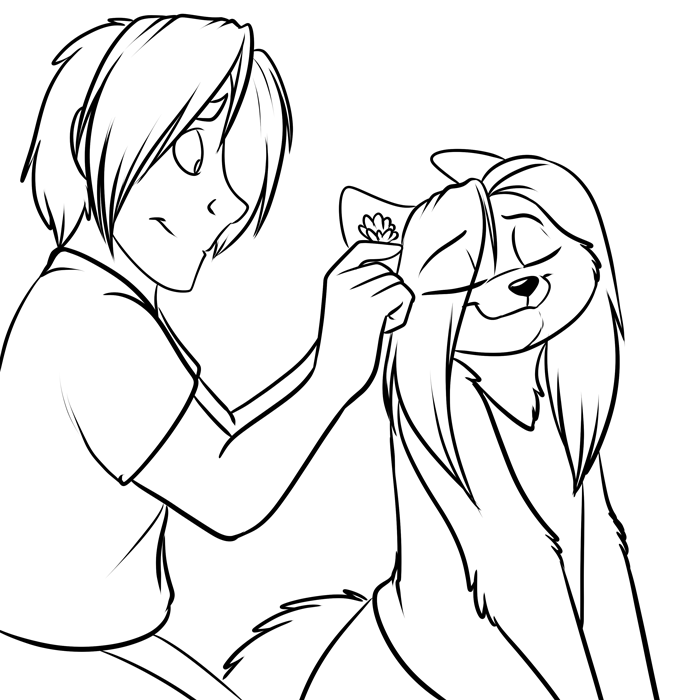 Inktober 2019 - Silver scritching Artemis's ear.