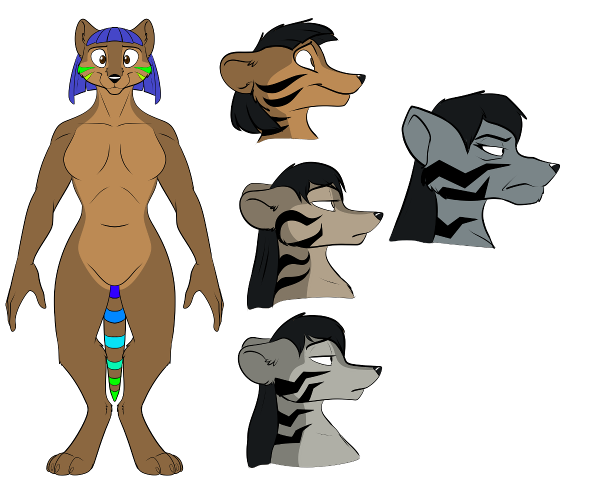 Reference sheet for Brambi, featuring her mother and sisters.