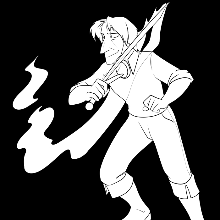 Inktober 2020 - Darius wielding his blade and the fire gem.