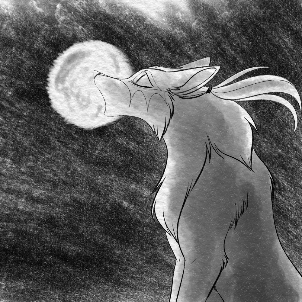 Inktober 2021 - Ellura howling at the moon.