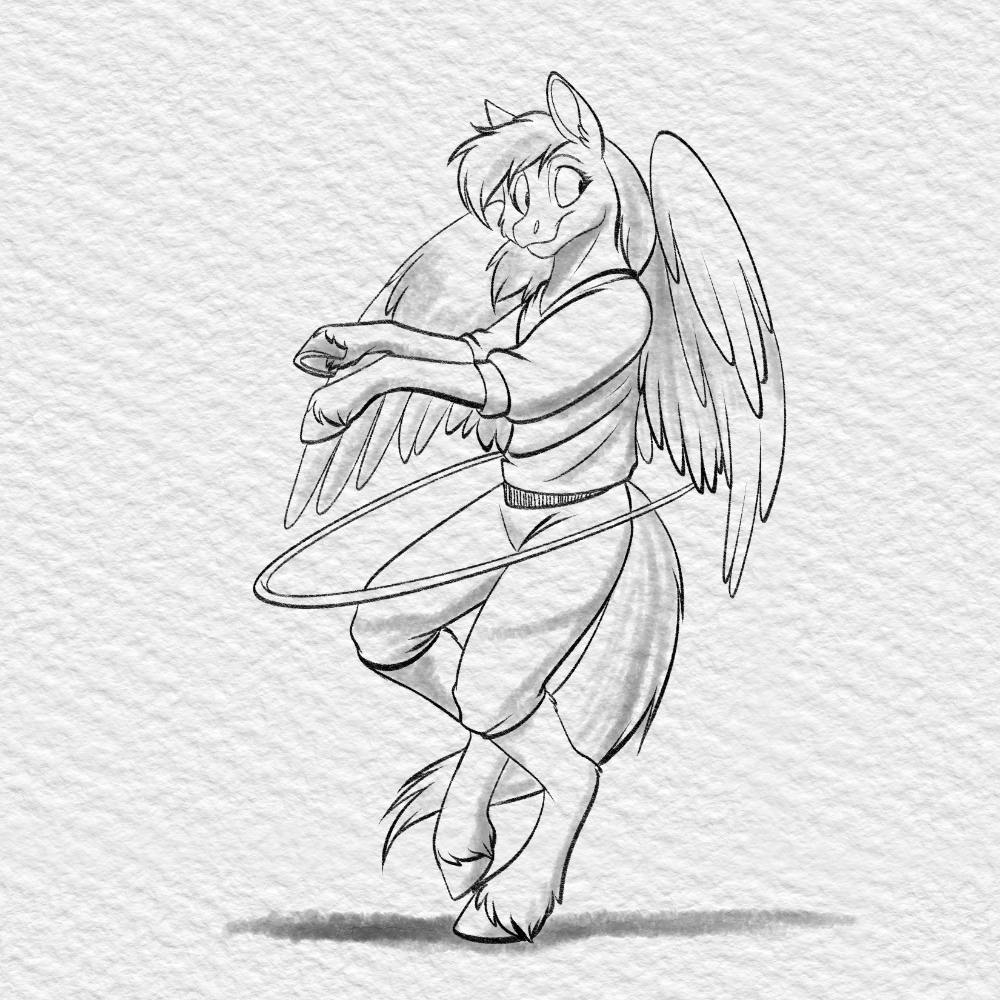 Inktober 2021 - Rain dancing with a hoop.