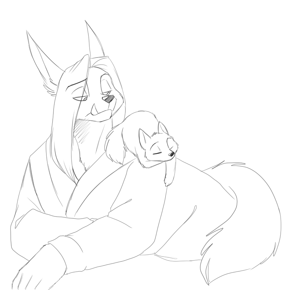 Hector looking after his whelp.