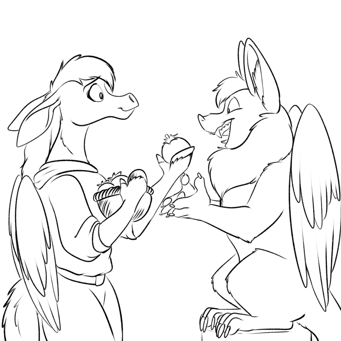Inktober 2022 - Rain sharing apples with Ace.