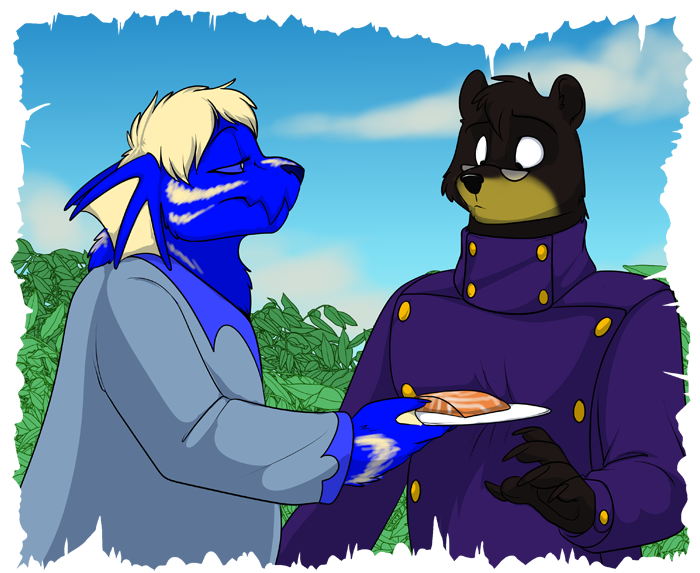 Lapis (left) offering some Darnathi cuisine to Frozen (right)